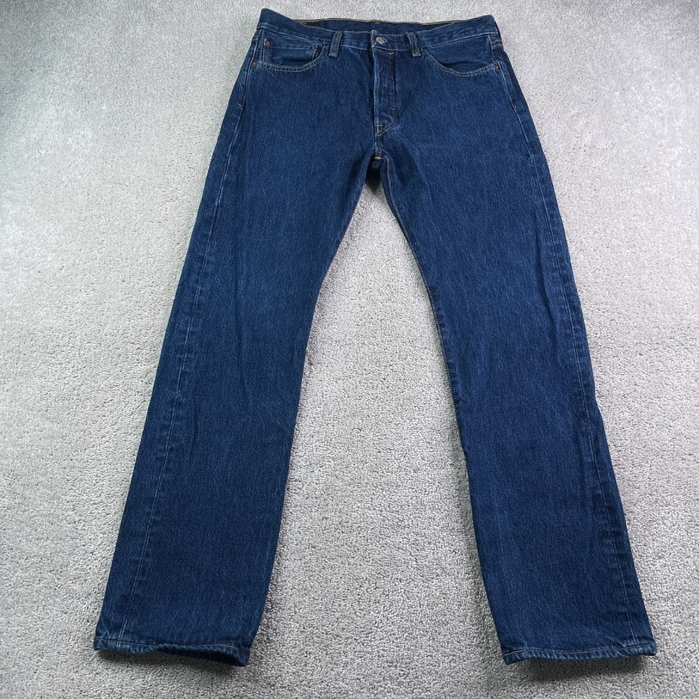 Levis Jeans Mens 33x32 Blue 501 Original Fit Straight Button Fly Dark Wash Denim